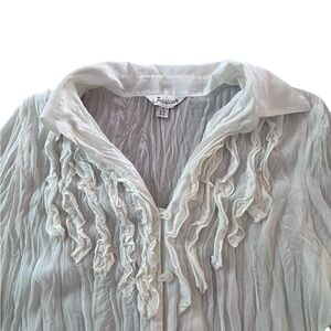 Y2K Sheer White Ruffle Button Down Fairycore Blouse S